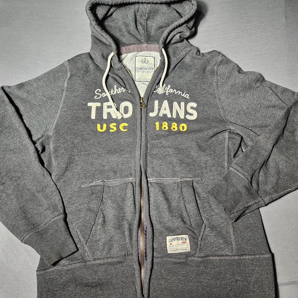 USC Trojans Campus Crew Full Zip Hoodie Mens XL Charcoal Grey Southern Cal